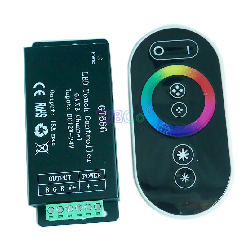 

Wholesale 1 pcs DC12-24V 6Ax3channel Max 18A RGB controller GT666 Touch led dimmer for 5050 RGB led strip lights free shipping