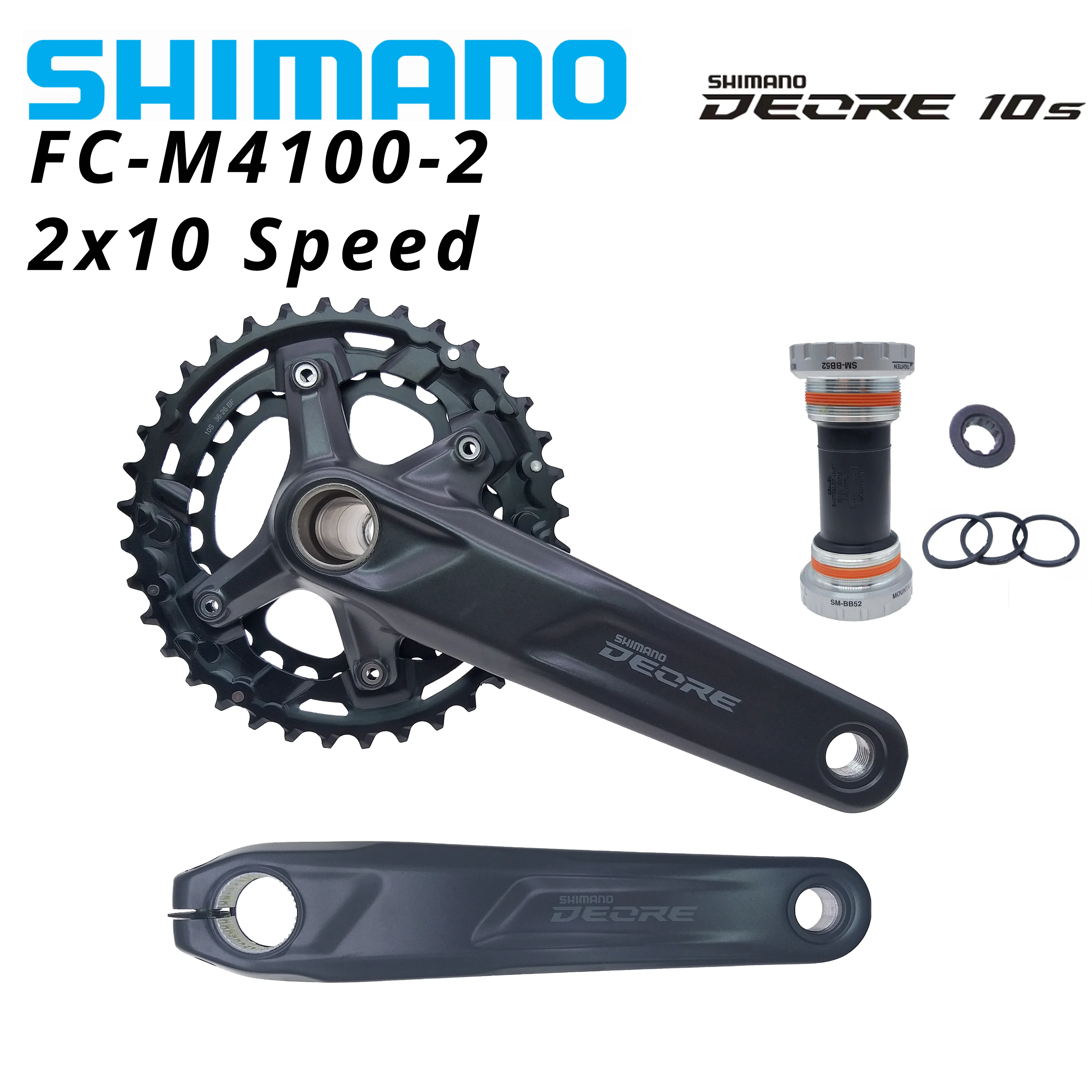 SHIMANO DEORE M4100 2x10s 2-PIECE FRONT CHAINRING CRANKSET FC-M4100-2 ...