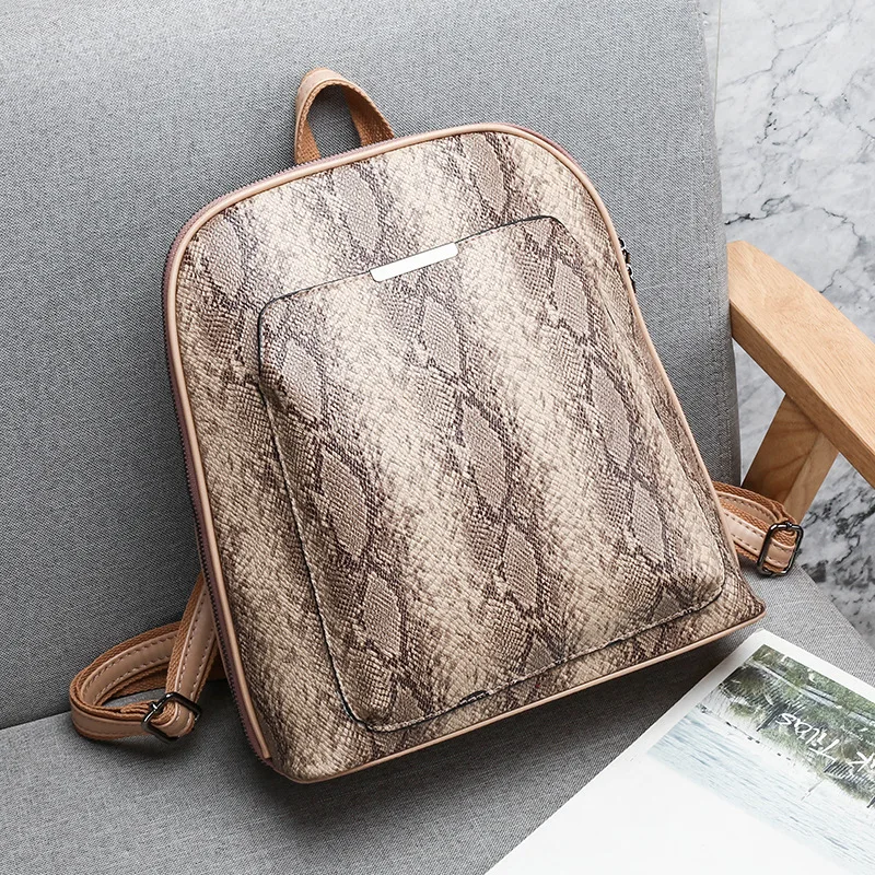

Vintage Sense Multi-functional Backpack Bag Women's 2019 New Style Snakeskin Print Backpack Versatile Debutante WOMEN'S Bag