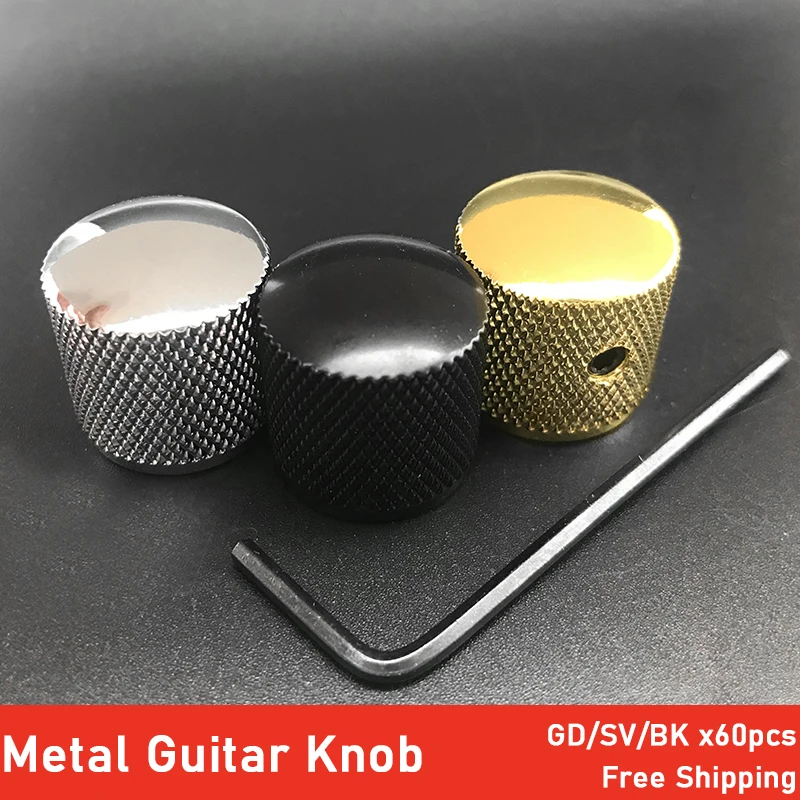 60Pcs Metal Dome Tone Tunning Knobs Volume Control Buttons with Hole Wrench for Electric Guitar Bass Chrome/Black/Gold