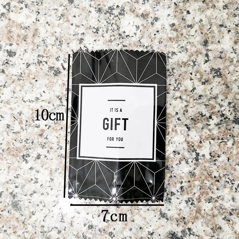 100 шт Открытый Топ "подарок" черные и белые линии пластиковый мешочек термопечать подарочная упаковка Пакеты для печенья конфеты Шоколад Мыло - Цвет: 7x10cm