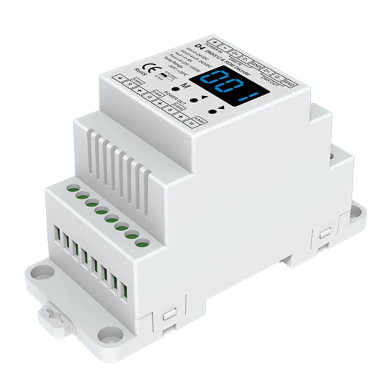 

Din rail mounted 4CH PWM constant voltage DMX RDM decoder D4 DC12V 24V DMX512 LED Controller for RGB RGBW LED Tape lamp