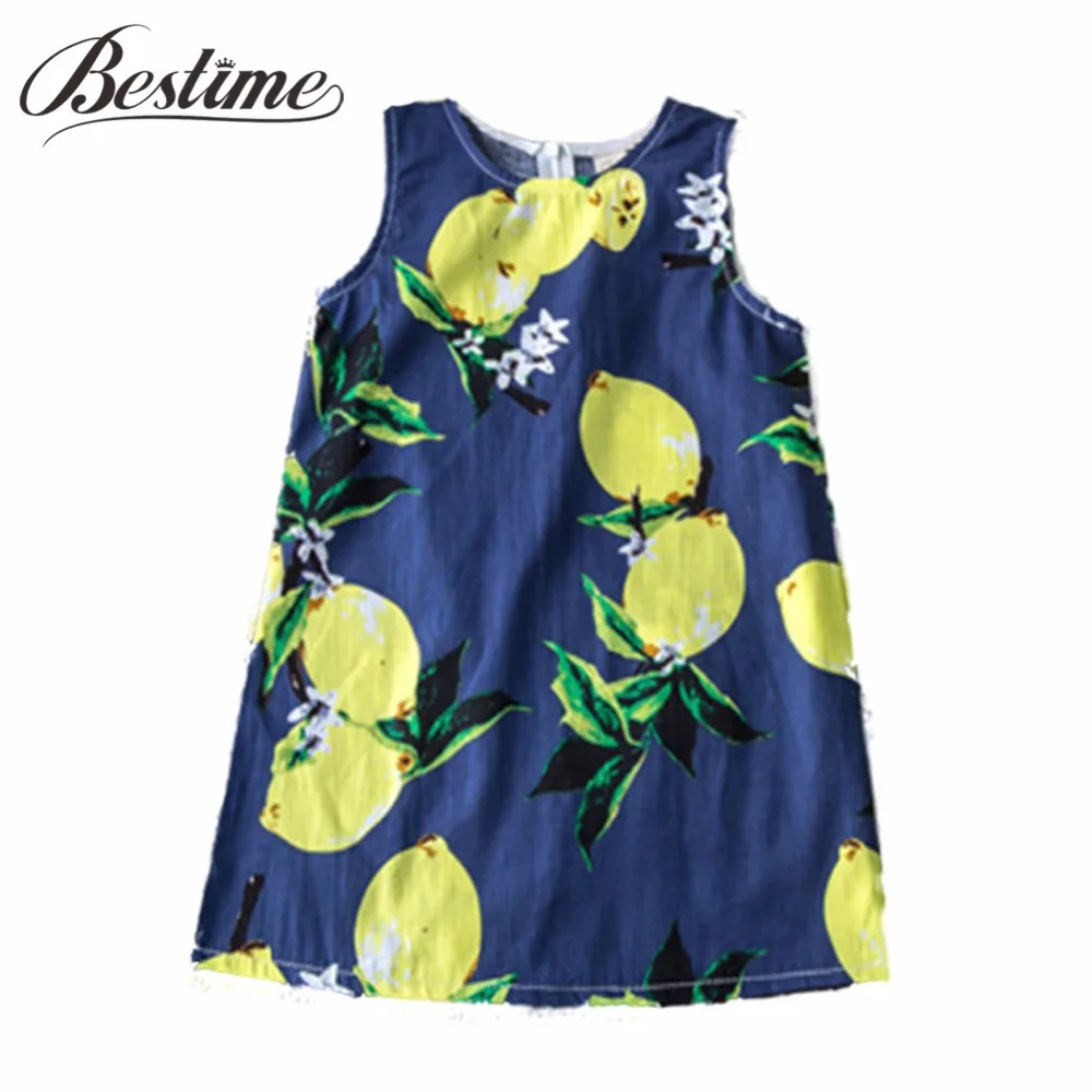 Летние Детские платья для девочек с ананасом и лимонами, платья для девочек хлопковый Детский сарафан без рукавов сарафан, одежда для девочек от 2 до 7 лет