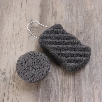 

2 Pcs Konjac Sponges Bamboo Charcoal Makeup Reusable Natural Deep Cleansing Activated Sponge for Face Skin Care Body