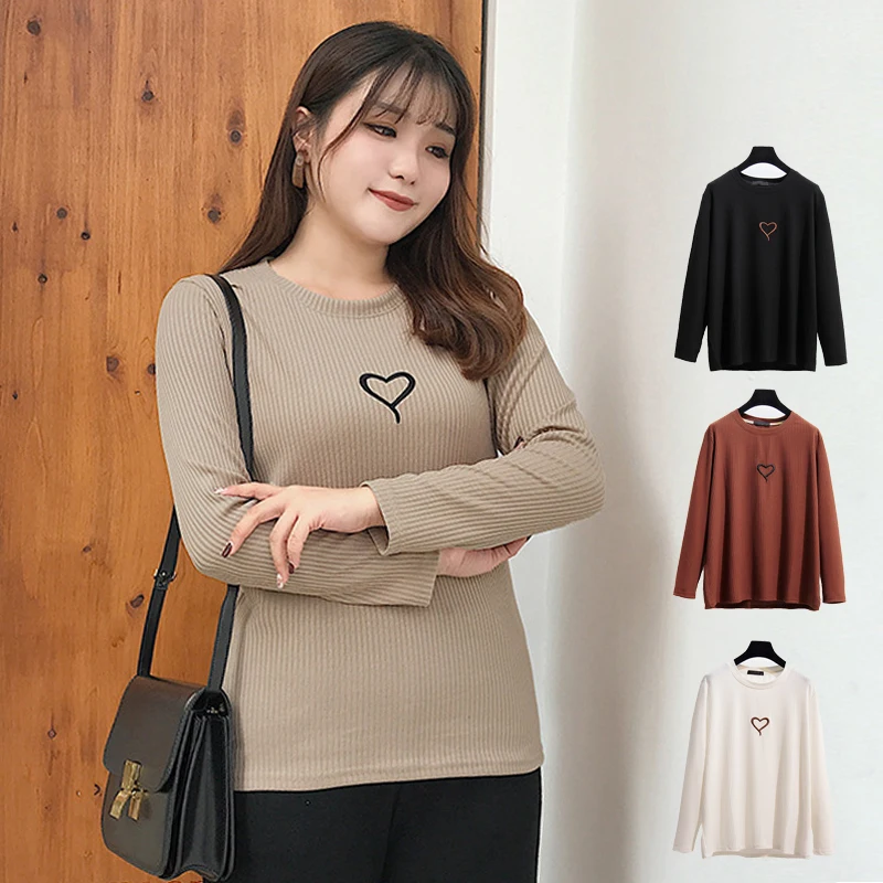 

2XL- 6XL Heart Embroidered Autumn Winter Sweater Long-sleeved Women Knitwear 300 Pounds Super Big Size Knit Tees shirt Tops R591