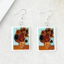 1Pair Drop Earring Van Gogh Sunflower And Mona Lisa Fashion Jewelry For Girl Birthday Gift