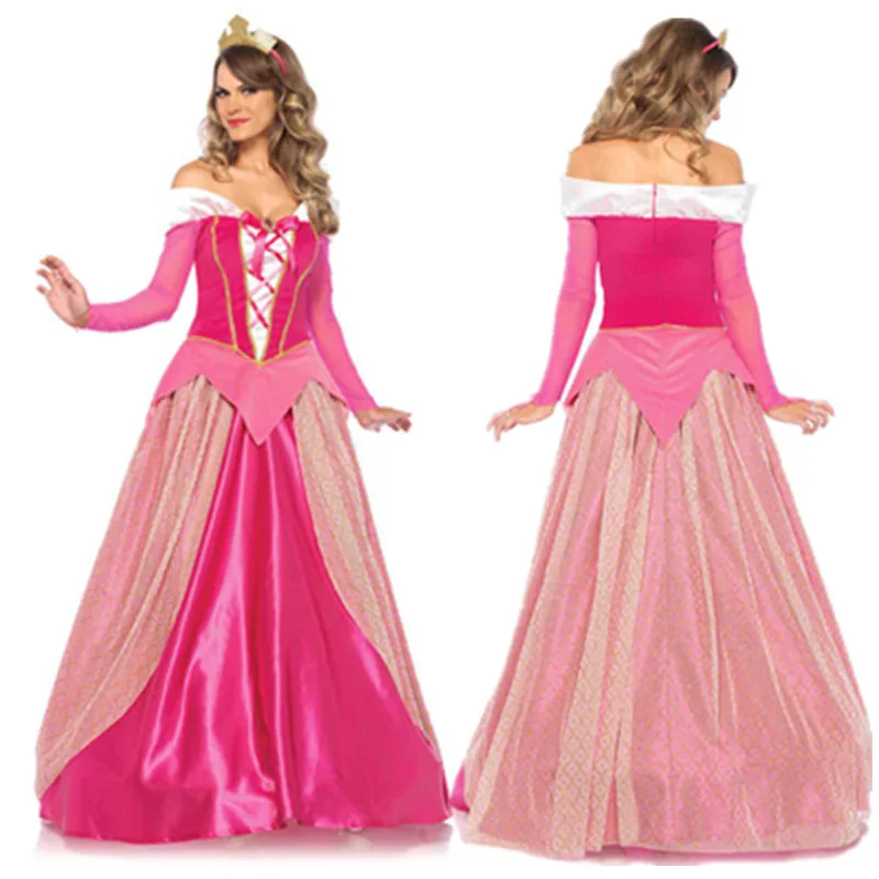 

Hot Sale Sexy Aurora Princess Costume Women Fantasia Cosplay Pink Long Dress Adult Anime Halloween Party Costume
