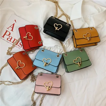 

Hot Mini Children Handbag Lovely PU Heart Lock For Girl Shoulder Bag Party Gift Bags Wholesale Child Bag