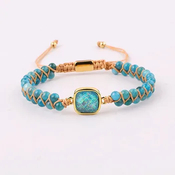 New Design High Quality Natural Stone  Blue Apatite Beads Adjustable Macrame Bracelet Women