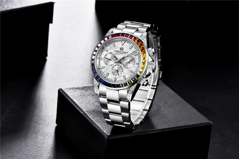 PAGRNE DESIGN Luxury Sapphire Glass Mechanical Watch Men's Sports Stainless Steel Automatic Waterproof Watch Reloj Hombre