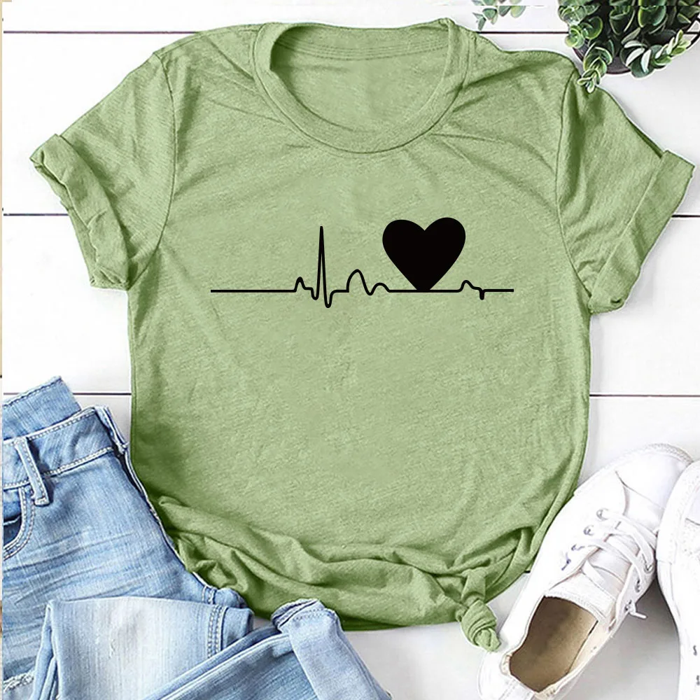 ECG Love Heart Printing Women T Shirt 