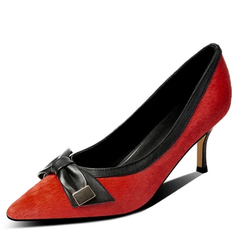 

New Women Pumps Thin High Heel Pointed Toe Slip-On Mature Black Red Shoes High Quality Sheepskin Pumps