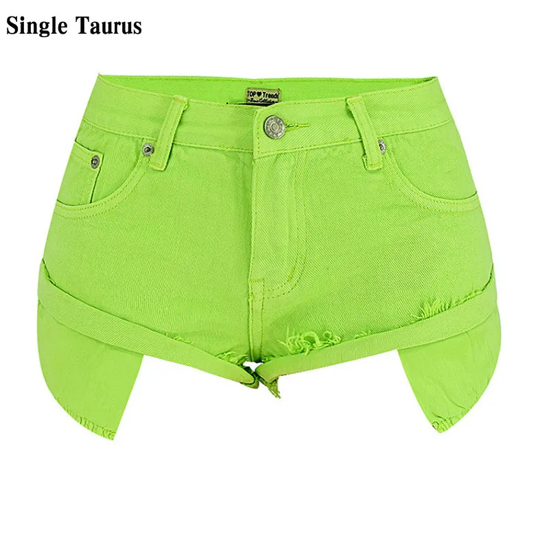 Pantalones cortos vaqueros verde neón para mujer, ropa de calle suelta, Sexy, de cruzado, cintura baja, Spodenki Damskie - AliExpress Ropa de mujer