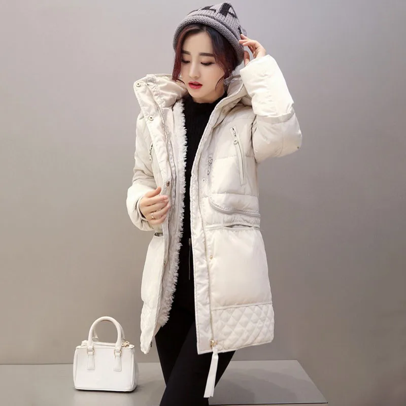 Lusumily зимние куртки для женщин хлопковое пальто с подкладкой средней длины парки с капюшоном для женщин размера плюс 3XL теплая шерстяная зимняя верхняя одежда