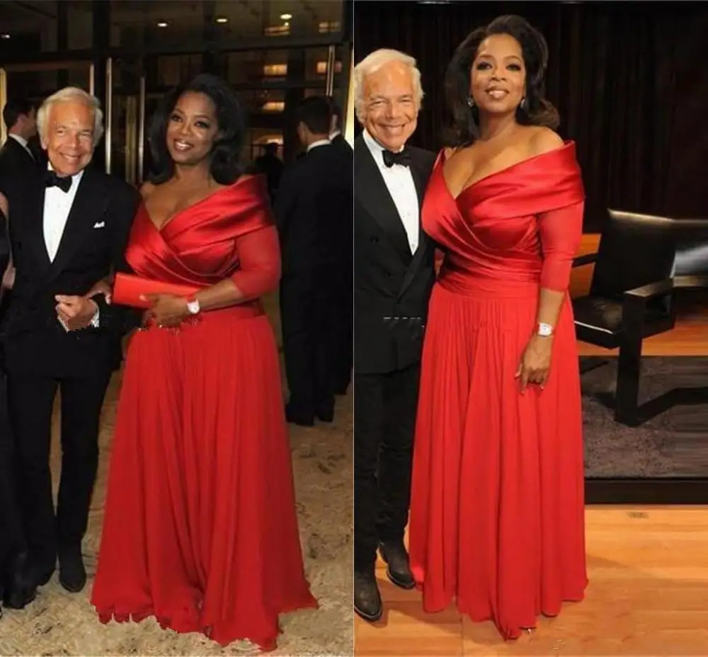 

Formal Oprah Winfrey Off Shoulder Mother of The Bride Dresses with Half Sleeve Plus Size Ruched Red Mother Formal Occasion Gowns