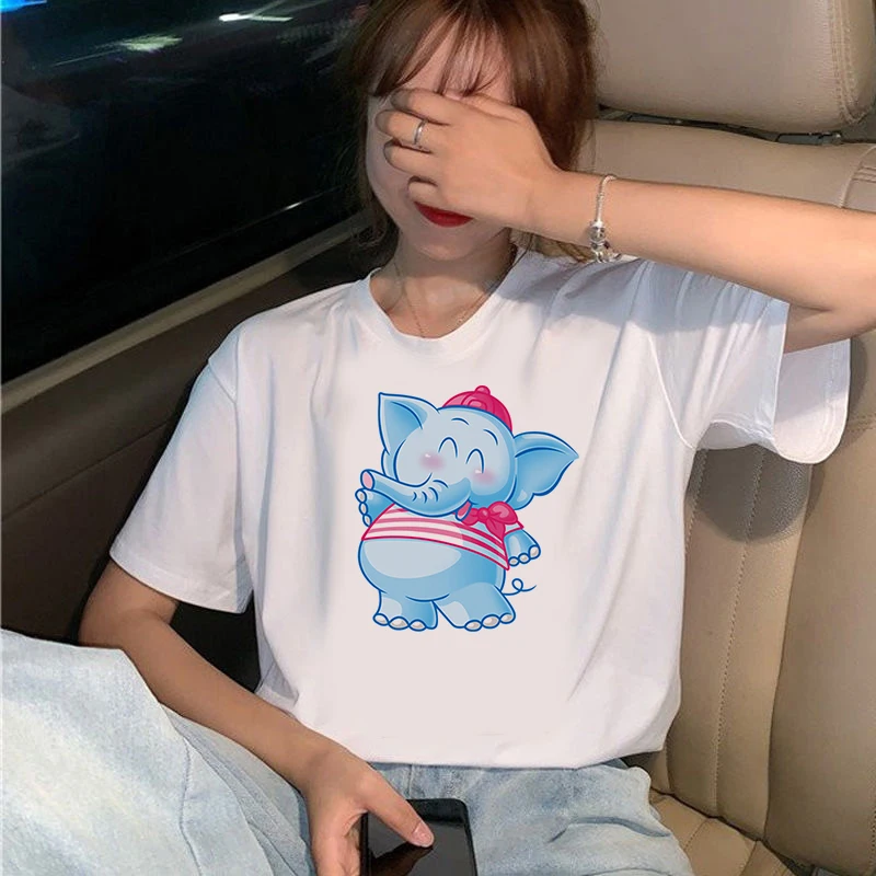 

Women's T-shirt 90s Ulzzang Harajuku Graphic Funny Cute cartoon elephant Print T-shirt O Neck Casual Women's Top T-shirt