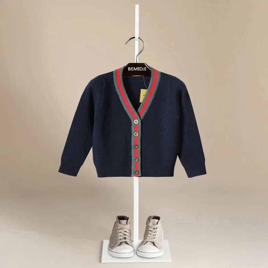 Осенний Детский кардиган; свитер для мальчиков с длинным рукавом и v-образным вырезом; универсальное теплое шерстяное пальто; детская одежда