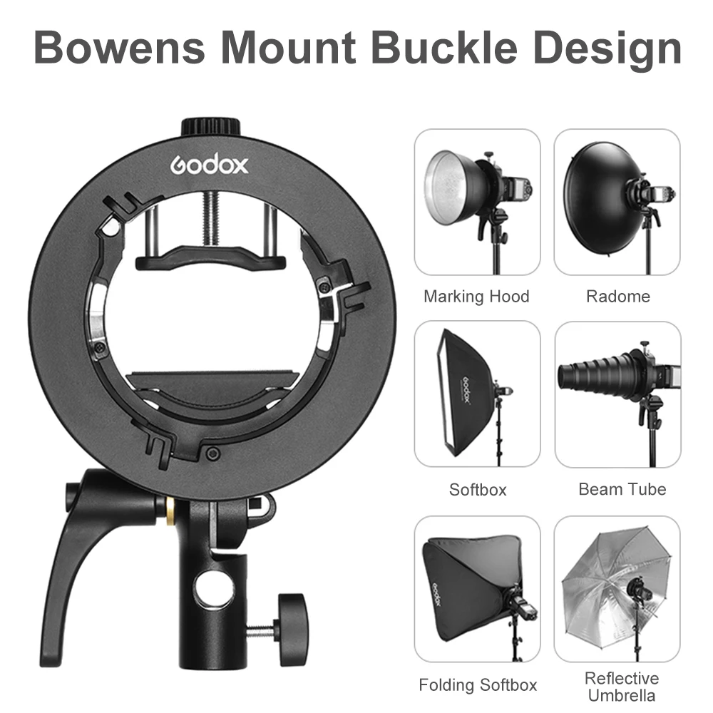 Godox S2 Speedlite Bracket S-Type Bowens Mount Holder for Godox V1 AD200Pro AD400Pro AD200 V860II TT685 TT600 V850II TT350 Series and Other Flashes Reflector Softbox Beauty Dish Honeycomb Snoot 
