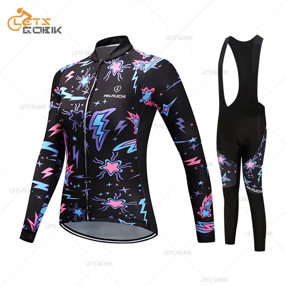 

SPECIALIZEDING 2019 Women Long Sleeve Cycling Clothes Breathable Bike Cycling Jersey Bib Pants Sports Kit Girl Bike Uniform