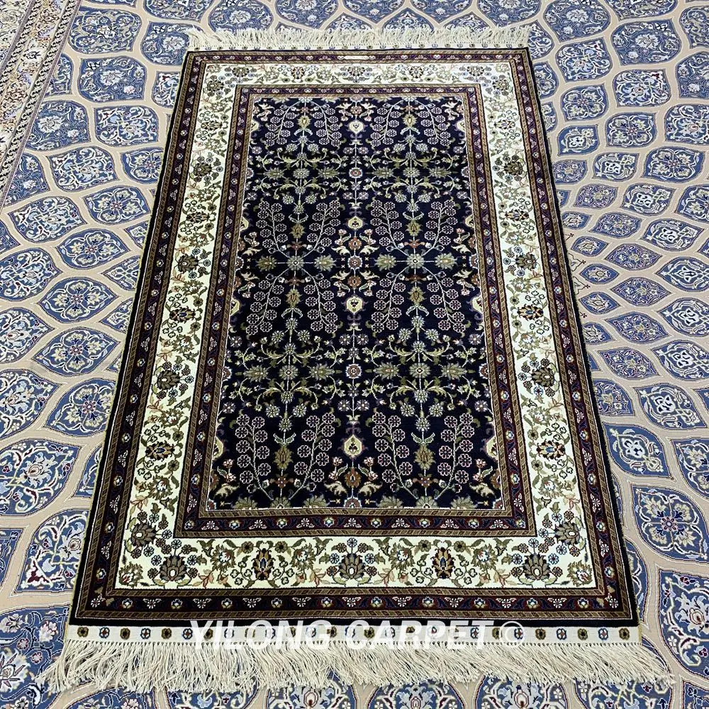 Yilong 3'x5' ручной персидский ковер цветочный турецкий Синий Шелковый ковер(YXR333B