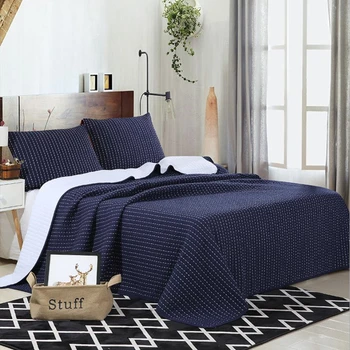

1Pc Bed Cover+2Pcs Pillowcases White dotted line Bedding Set Dark blue/pink Bedspread Luxury Cotton Quilt Quilting Blanket