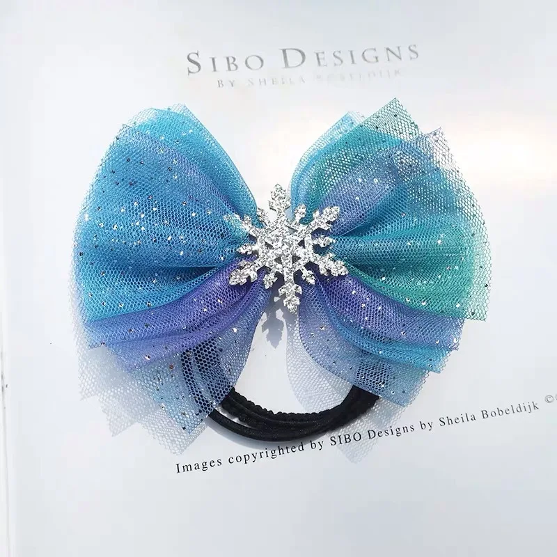 M MISM, снежный большой бант, блестящая градиентная синяя модная шпилька для волос, эластичная резинка для волос для девочек, детские резинки для волос принцессы, аксессуары для волос 11 см - Цвет: snow scrunchy
