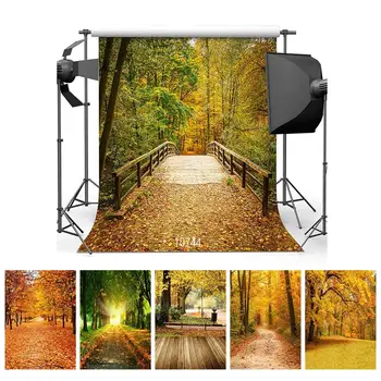 

Autumn Forest Photography Backdrops Wooden Bridge Photo Background 3D Vinyl Cloth Computer Printed for Photo Studio Photo Shoot