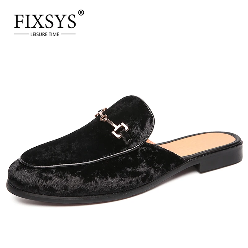 FIXSYS Men's Sued Half Loafers Lightweight Mules Metal Design Man Shoes Breathable Slip-on Slippers Outdoor Flat | Обувь