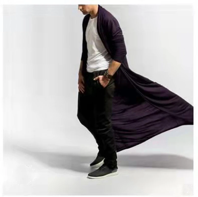 Spring Autumn Thin Cotton Linen Sexy Men's Cardigan Cloak Mature Loose Long Windbreaker Casual Fashion Solid Poncho Men Tops