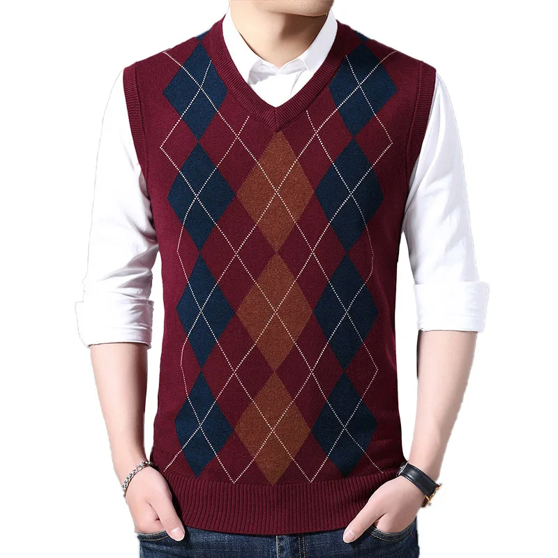 Новинка, свитер для мужчин s, пуловеры в клетку, Облегающие джемперы, вязаный жилет, Осенний корейский стиль, повседневная мужская одежда - Цвет: M4668RD