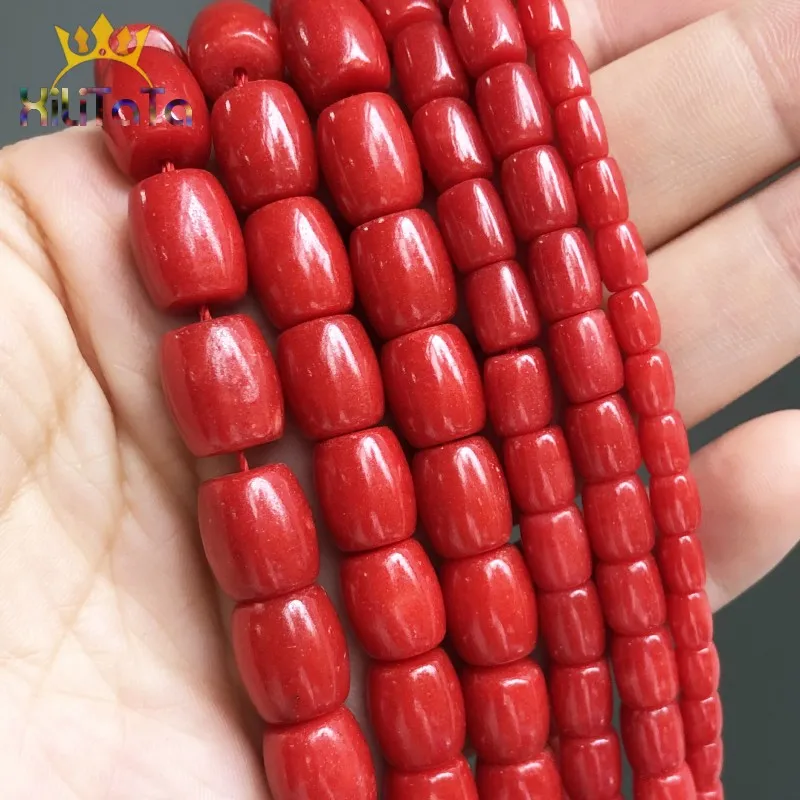 Бусины из натурального камня в форме барабана красные коралловые