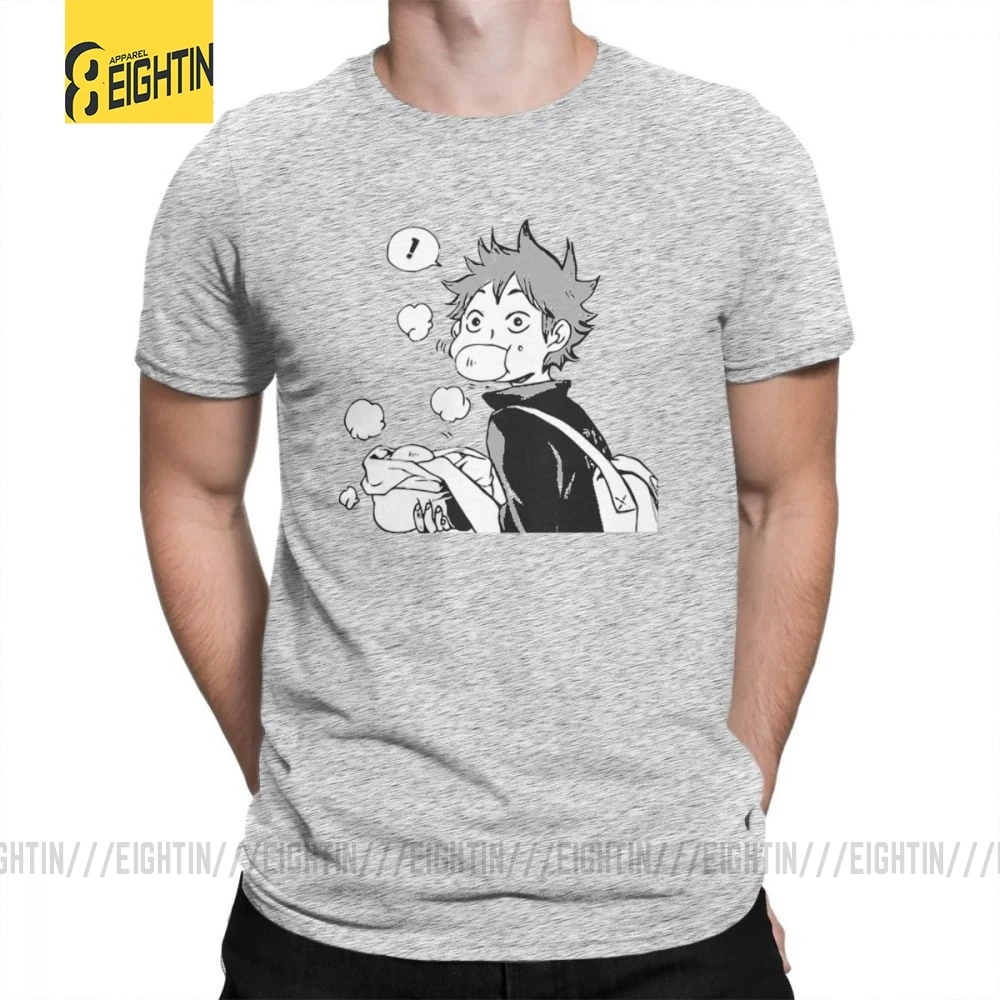 Футболки Haikyuu Хината едят сенпай свиные булочки большой размер короткий рукав комиксы футболки Одежда мужская хлопок футболка большой - Цвет: Серый