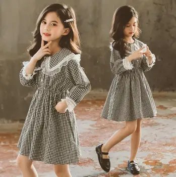 

Girls spring dress western style checked dress children outfit 2020 spring and autumn long sleeve shirt dress children outfit gi