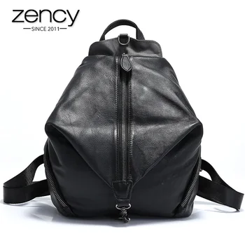 

Zency 100% Genuine Leather Retro Women Backpack High Quality Schoolbag For Girls Daily Casual Travel Bag Black Grey Knapsack