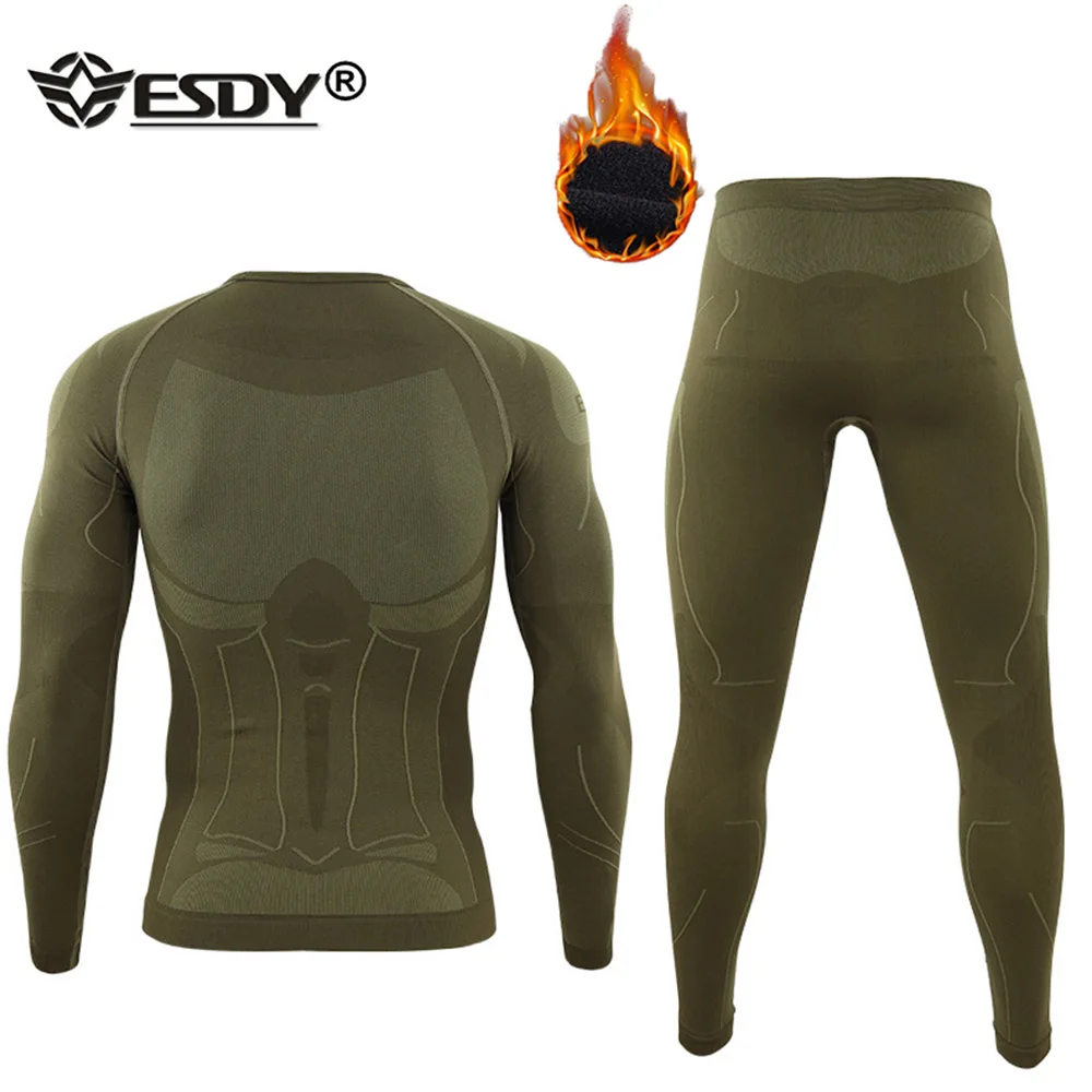 warm long johns ESDY Athletic Thermal Underwear Sets Men Warm Fitness Legging Tight Undershirts Compression Quick Drying Male Thermo Long Johns fleece long johns