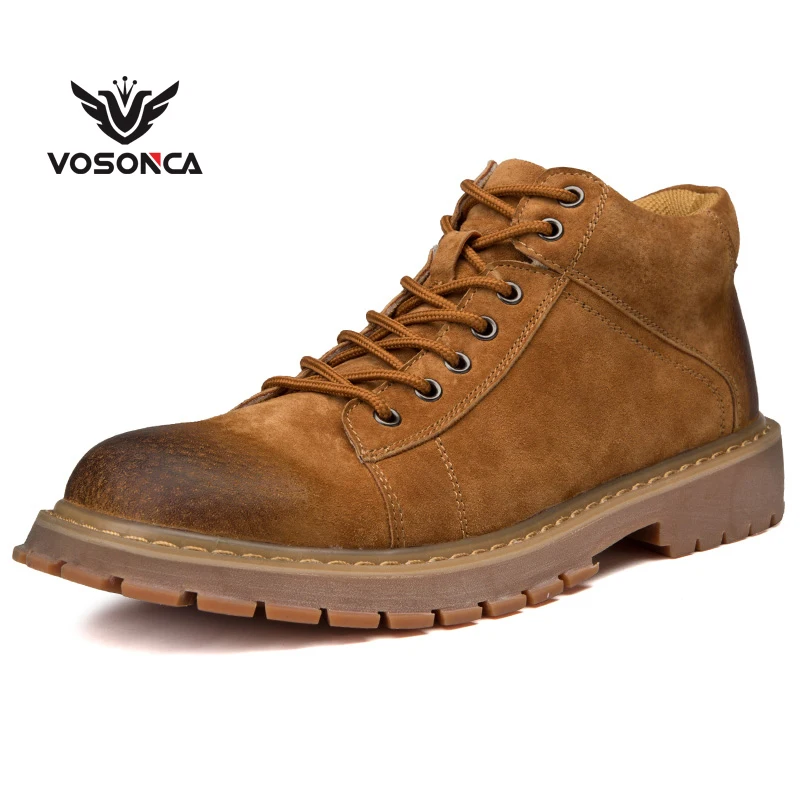 

Vosonca Autumn Winter Men Boots Cowhide Vintage Style Boots Men Shoes Casual Fashion Boots Size38-46