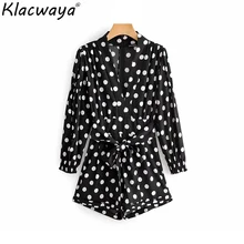 Новые черные женские комбинезоны в горошек с принтом Модные женские элегантные миди комбинезоны с поясом шикарный комбинезон Бохо для девочек женственный