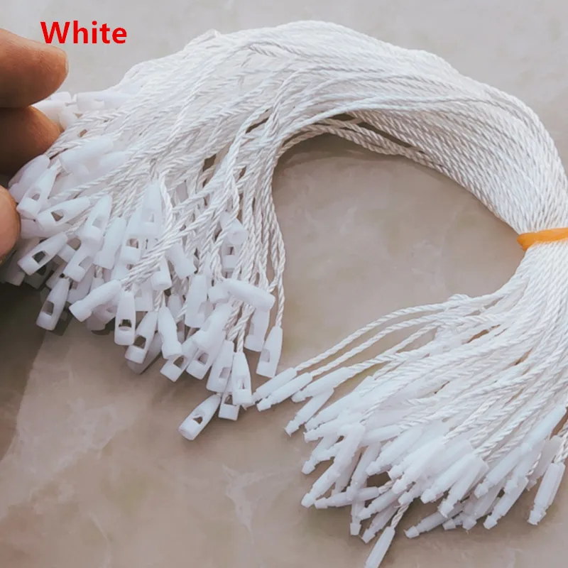 100pcs Polyester Tag String Snap Lock Pin Loop Tie Fasteners 8 inches Garment cords White/Beige/Black Hang tag Rope polyester rope clothing accessories