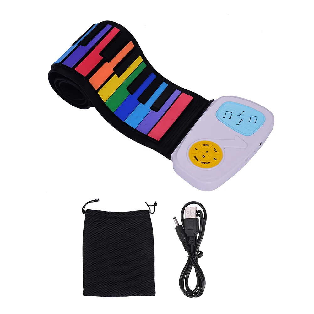 

Hot New 49 Keys Rainbow Roll-Up Piano Electronic Keyboard Colorful Silicon Keys Built-in Speaker Musical Education Toy for Child