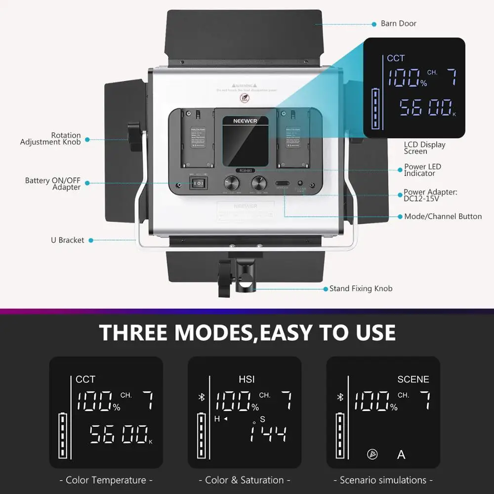 US $147.16 Neewer 2 Packs 480 RGB Led Light With APP Control Photography Video Lighting Kit With Stands And Bag 480 SMD LEDs CRI95