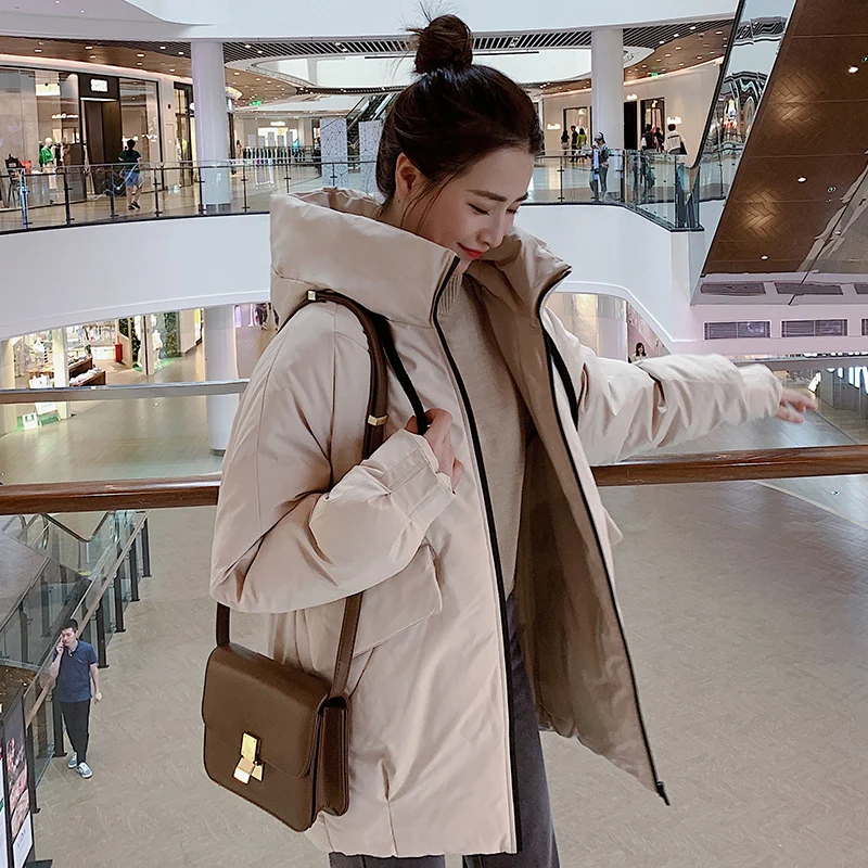 

New Winter Women Stand Collar Hooded Cotton Coat Casual Wadded Bread Loose Long Jackets Parkas Female Outwear Padded