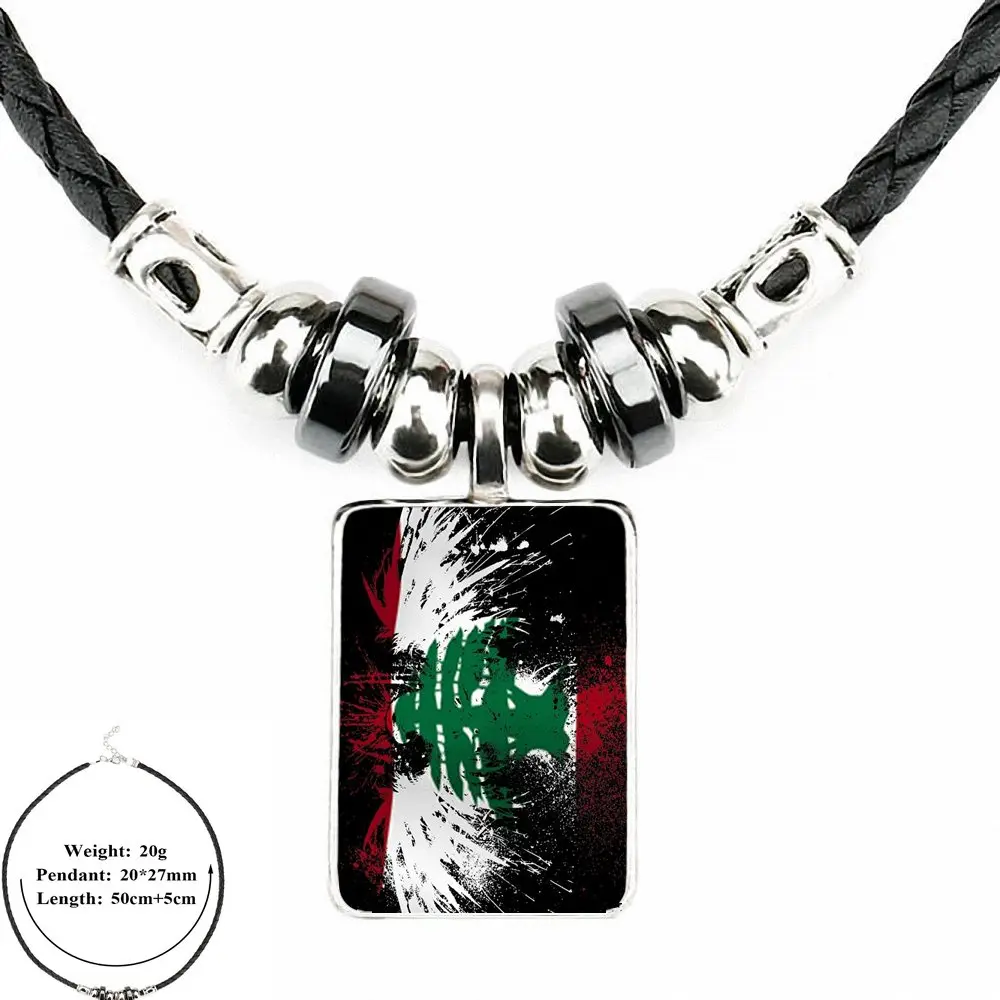 EJ Glaze на заказ, ливинский флаг, красная задняя часть для женщин, подарок для девочек, ожерелье из стекла, черная кожаная подвеска-бусы, ожерелье - Окраска металла: as picture