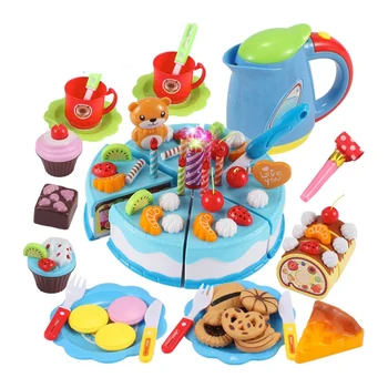 

Simulation Kitchen Birthday Cake Cut To See Toys Children Play House Fruit Cut Music Diy Creative Gift 80Pcs