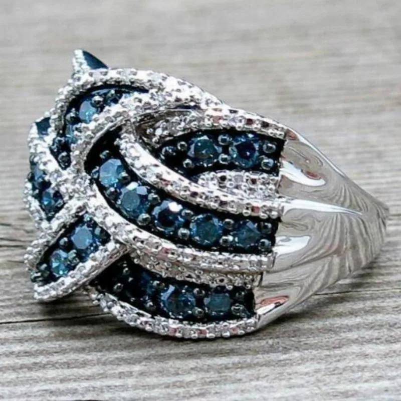 Женский винтажный кроссовер обручальное кольцо великолепное изысканное блестящее голубое цирконовый Кристалл инкрустация обещающее кольцо подарки
