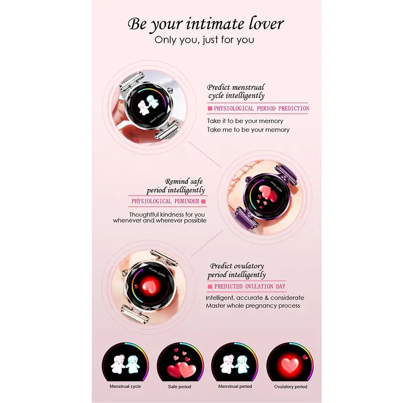 New H1 Female Color Screen Smart Bracelet Heart Rate Blood Pressure Monitoring Physiological Reminder Multi-mode Sports Bracelet