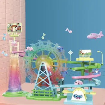 

Macarons Car Checkpoints Adventure Rail Car Toy Children Educational Ferris Wheel Musical Vehicle Toys Light Non-toxic