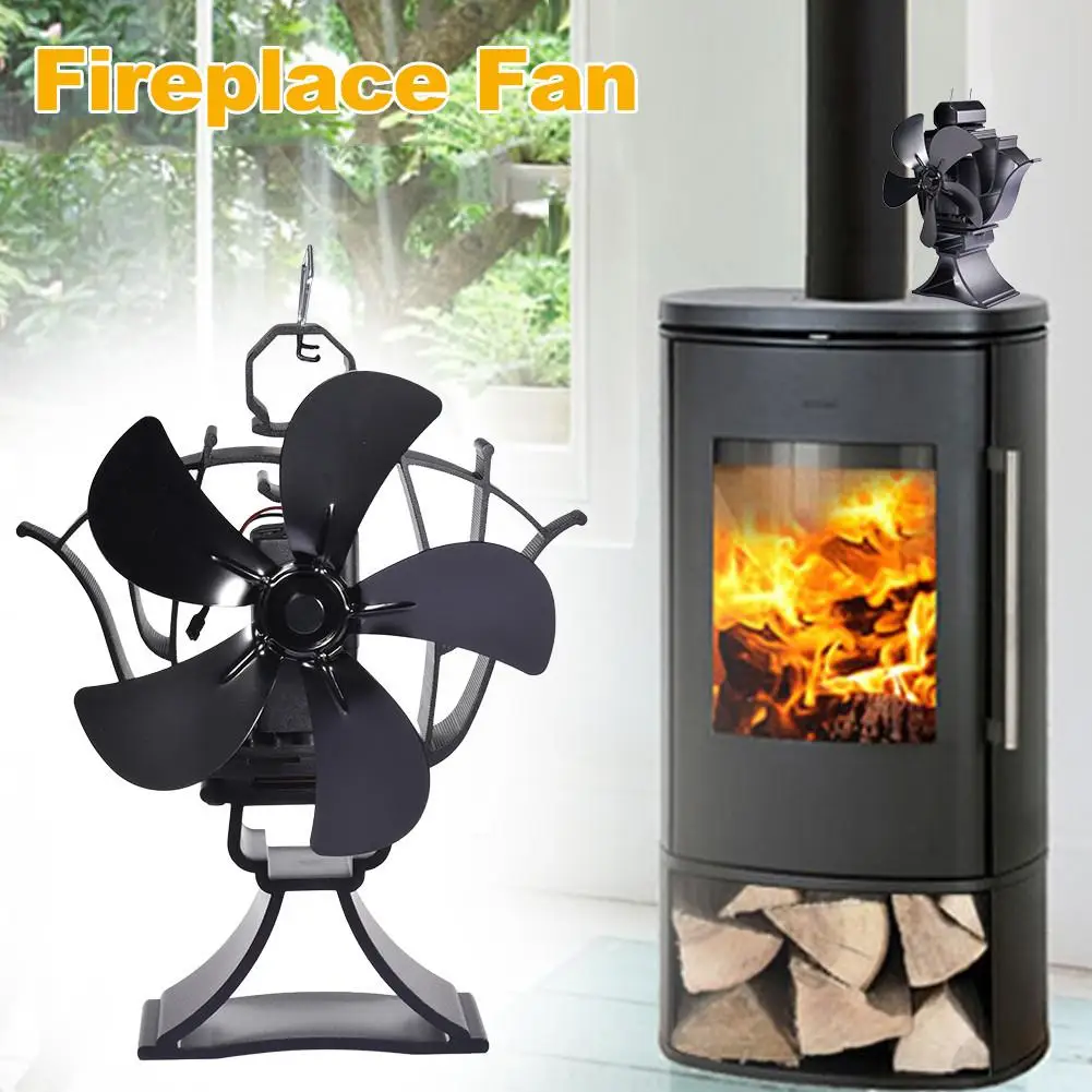 

5-Blade Fireplace Heat Power Stove Fan Log Wood Burner Quiet Home Fire Place Fan Efficient Heat Distribution Chimney Accesorioes