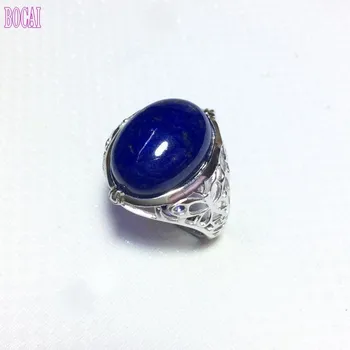 

BOCAI New 100% real S925 pure silver ring for men inlay with natural lapis lazuli butterfly engraved adjustable Man silver rings