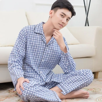 

Men'S Cotton Pajamas Thin Summer Long-Sleeved Cotton Large Size Pajamas Cotton Men'S Autumn Sleepwear Home Service Suit Пижам