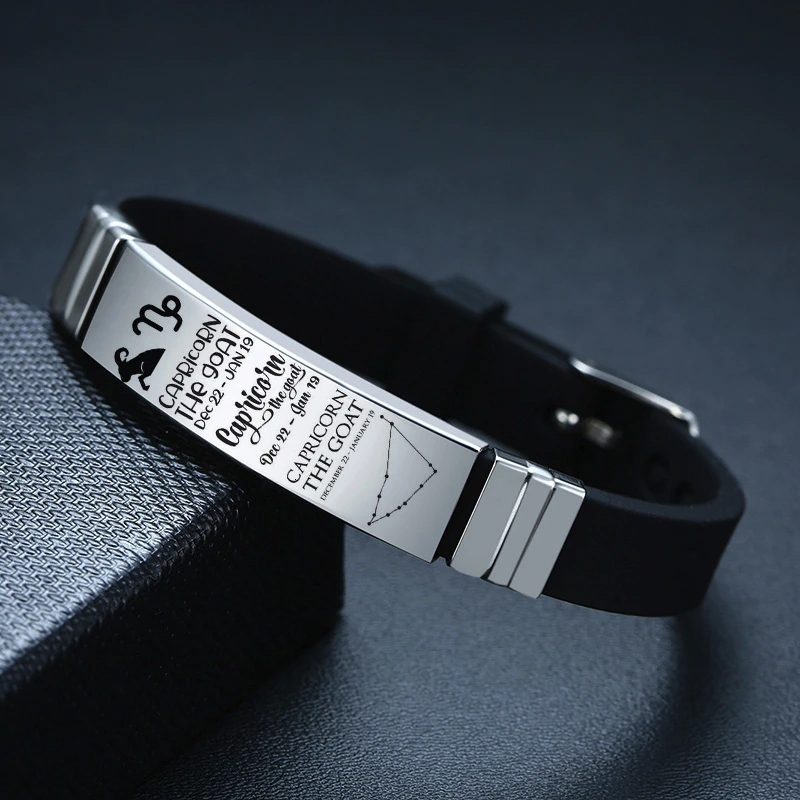 style12 Мужской силиконовый браслет с застежкой из нержавеющей стали ID TAG 12 знаки браслеты зодиака для мужчин пара унисекс ювелирные изделия - Окраска металла: style12
